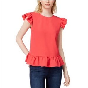 Maison Jules Crushed Coral Ruffled Top